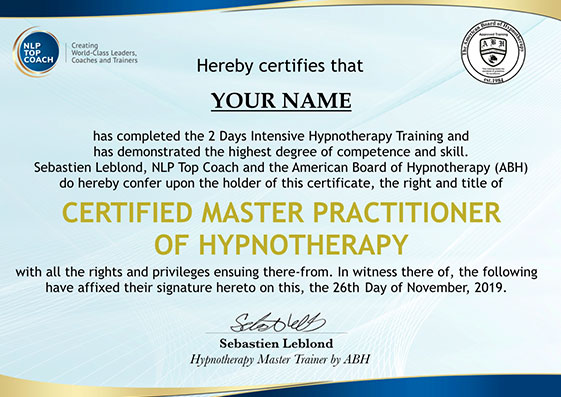 Image of a certification from NLP Top Coach.